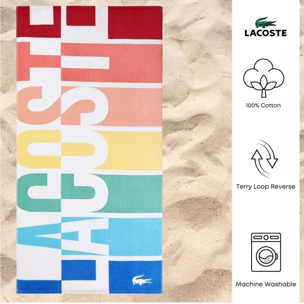 🆕 Lacoste Rainbow Logo Cotton Beach Towel 36